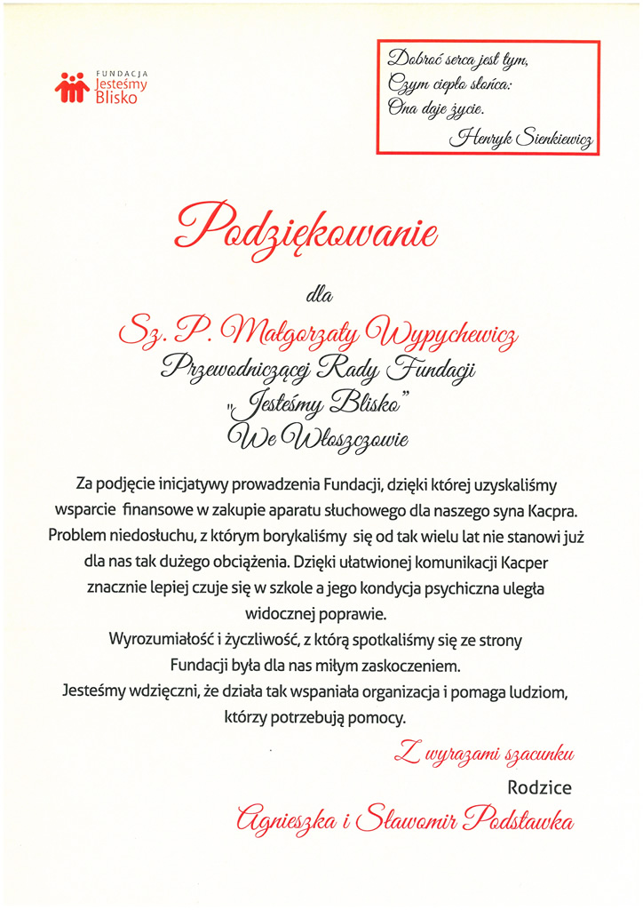 Od Kacpra i Jego rodziców