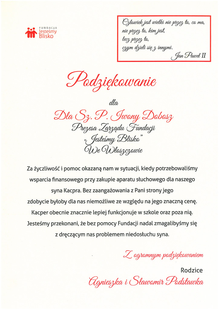 Od Kacpra i Jego rodziców